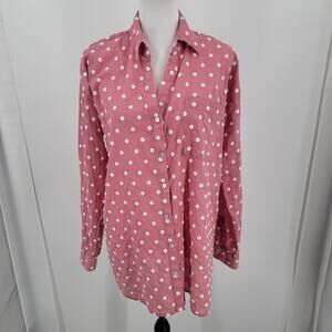 J Jill Shirt Womens Tall Medium MT Pink White Embroidered Polka Dot V Neck